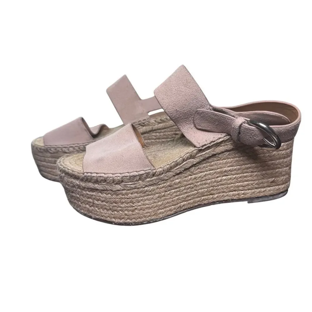 MARC Fisher Renni Pink Suede Leather Espadrille‎ Platform Wedge Sandals Sz 7.5